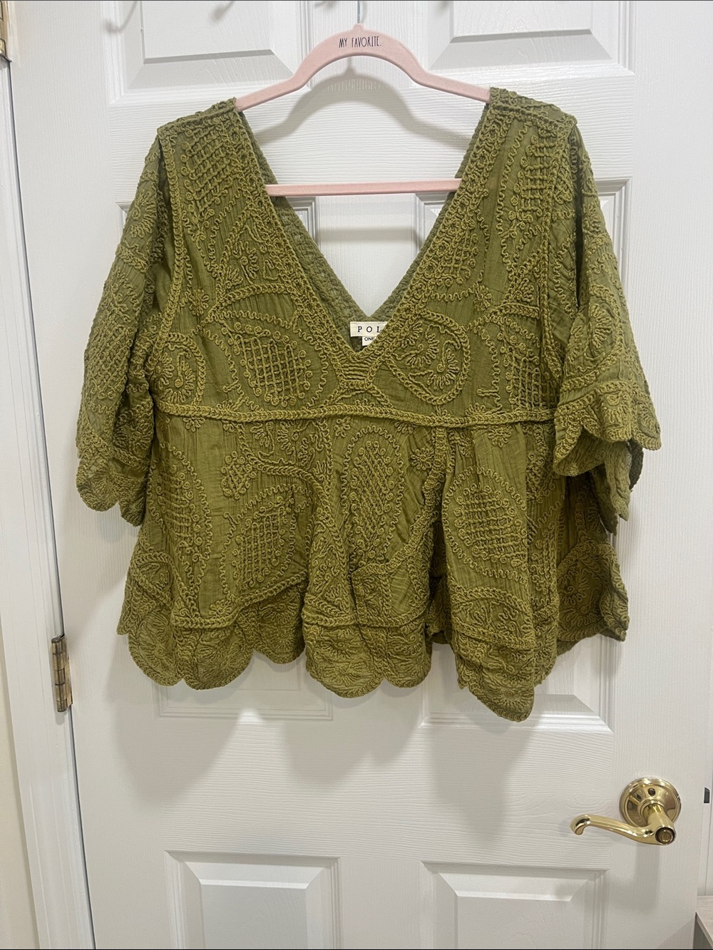 POL Olive Crochet-Detail V-Neck Tunic